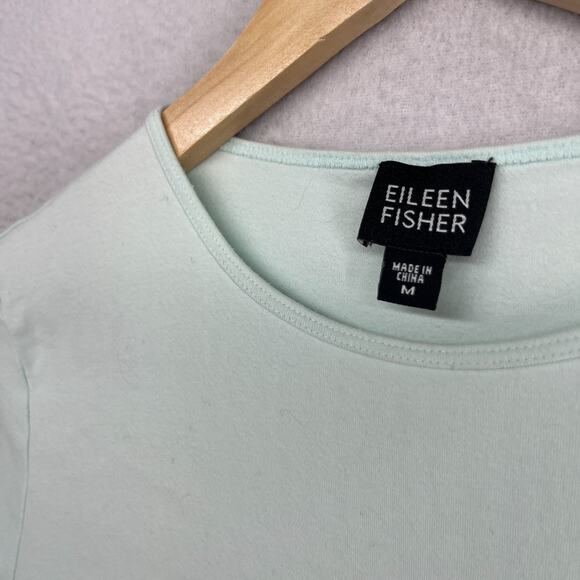 EILEEN FISHER Top M Cotton Interlock Jersey Crew Neck Short Sleeve Green - Picture 8 of 13